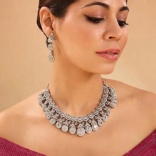 American Diamond Statement Choker Necklace Set