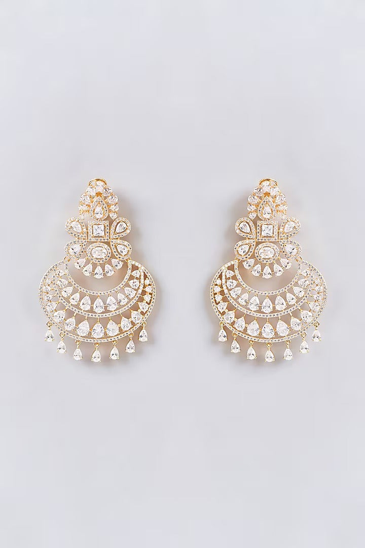Gold-Plated American Diamond Chandbali Earrings
