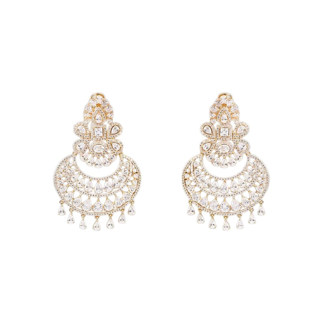 Gold-Plated American Diamond Chandbali Earrings
