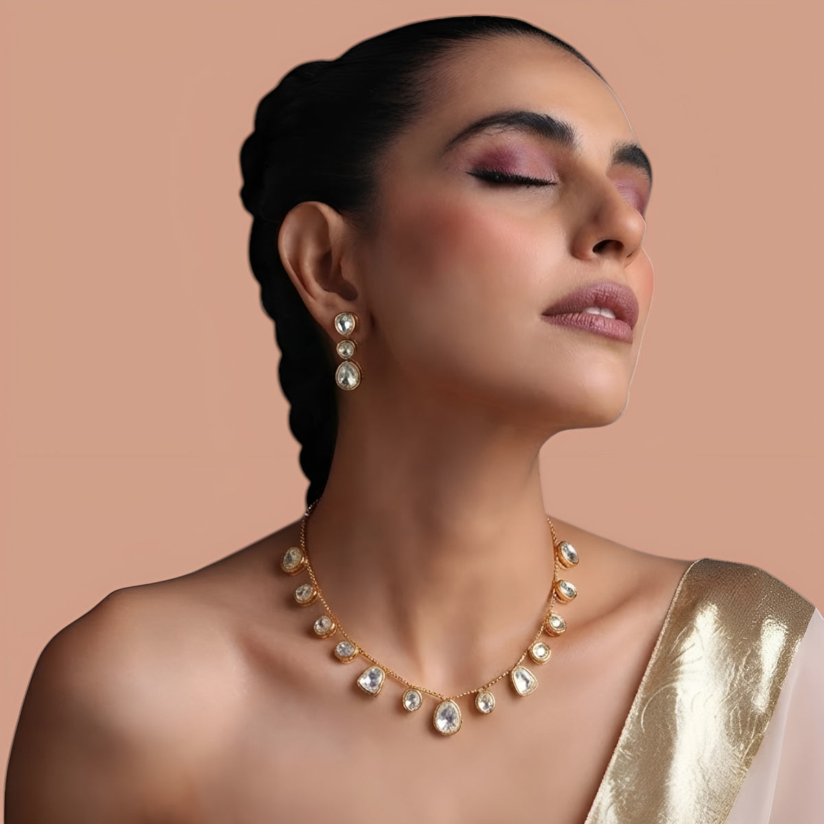 American Diamond teardrop necklace set with matching earrings