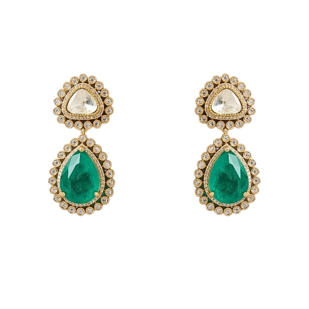 Emerald Green Kundan Necklace Set with Matching Earrings