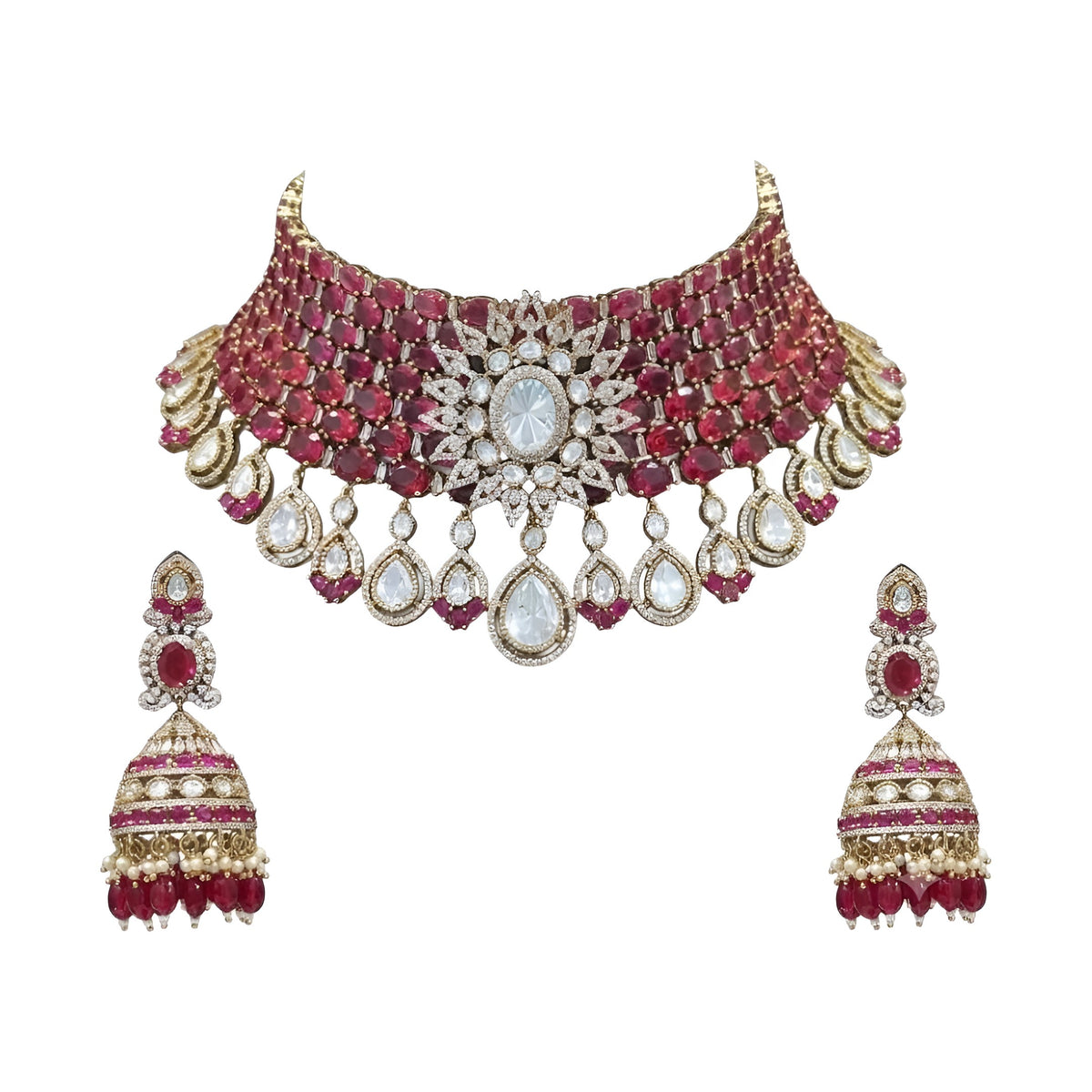 Ruby Red Victorian Bridal Choker Set