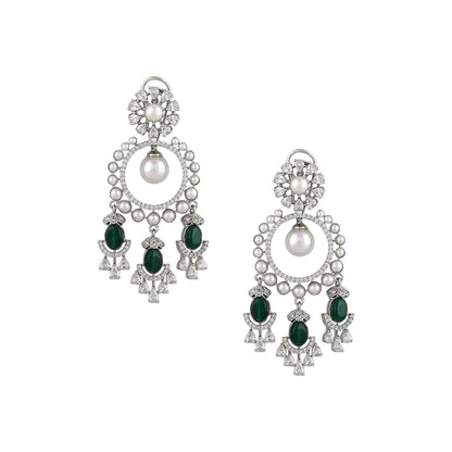 Silver Zircon Pearl Chandelier Earrings