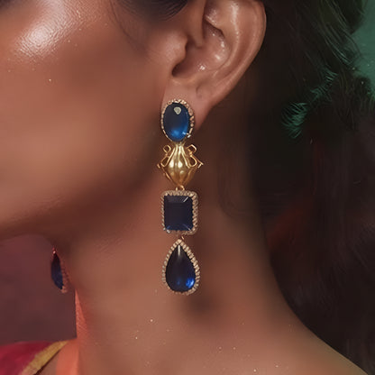 Frog Motif Blue Stone Drop Earrings