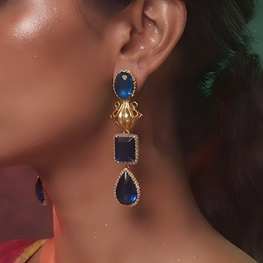 Frog Motif Blue Stone Drop Earrings