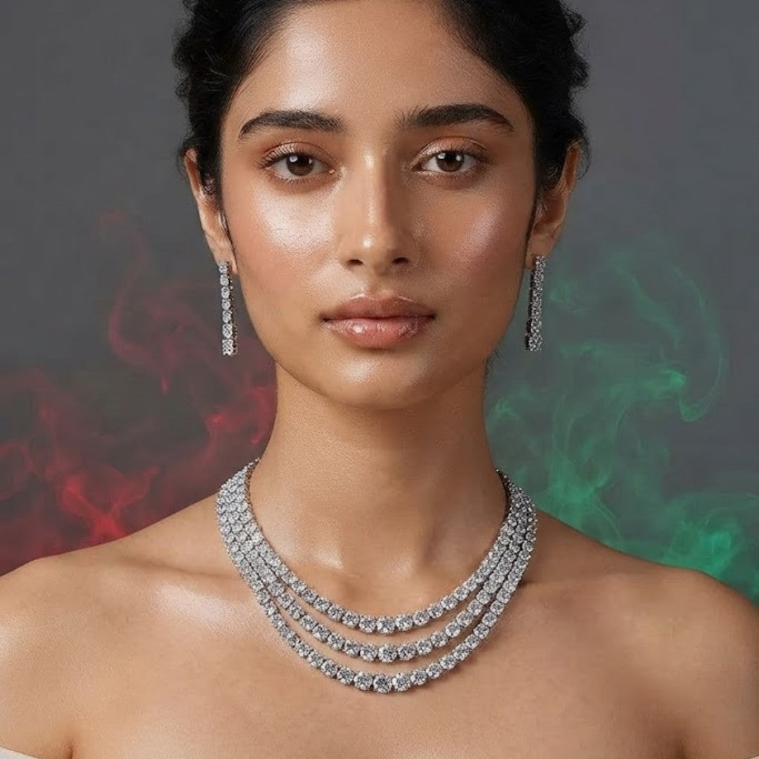Rhodium-Plated Three-Layer Moissanite Necklace Set