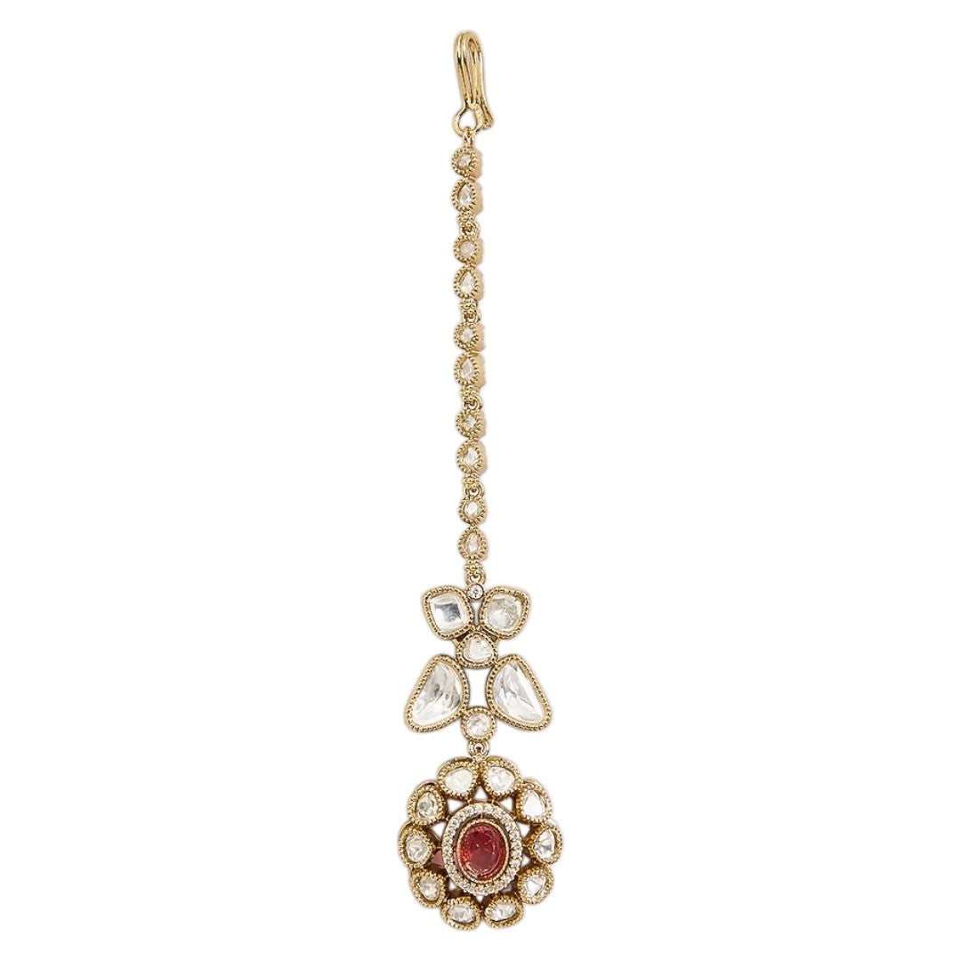 Kundan Polki Maang Tikka with Ruby Drop