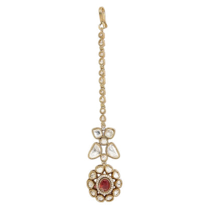 Kundan Polki Maang Tikka with Ruby Drop