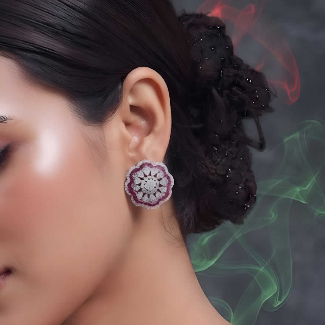 Flower Shaped Diamond Cluster Stud Earrings