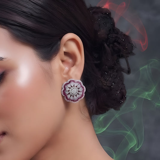 Flower Shaped Diamond Cluster Stud Earrings