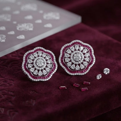 Flower Shaped Diamond Cluster Stud Earrings