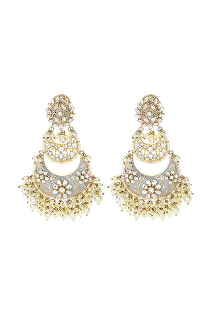 Grey Meenakari Kundan Chandbali Earrings