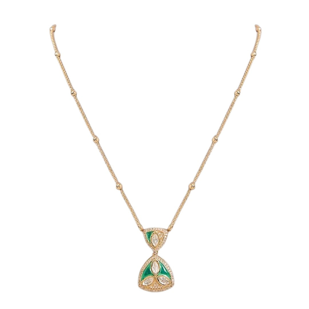 Green Enamel Trillion Pendant Necklace & Earring Set