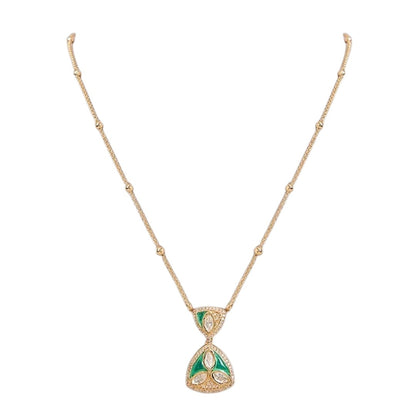 Green Enamel Trillion Pendant Necklace & Earring Set