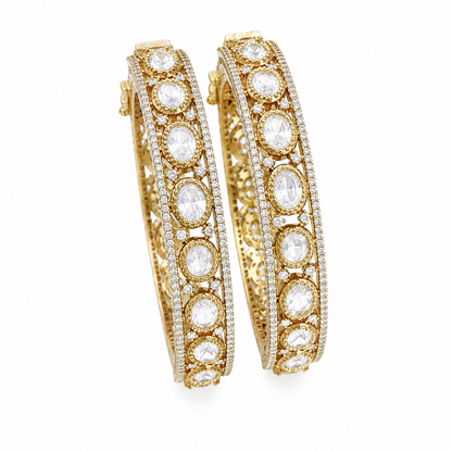 Kundan Polki  Studded Gold-Plated Bangle Set Bridal Openwork Bracelet Kada