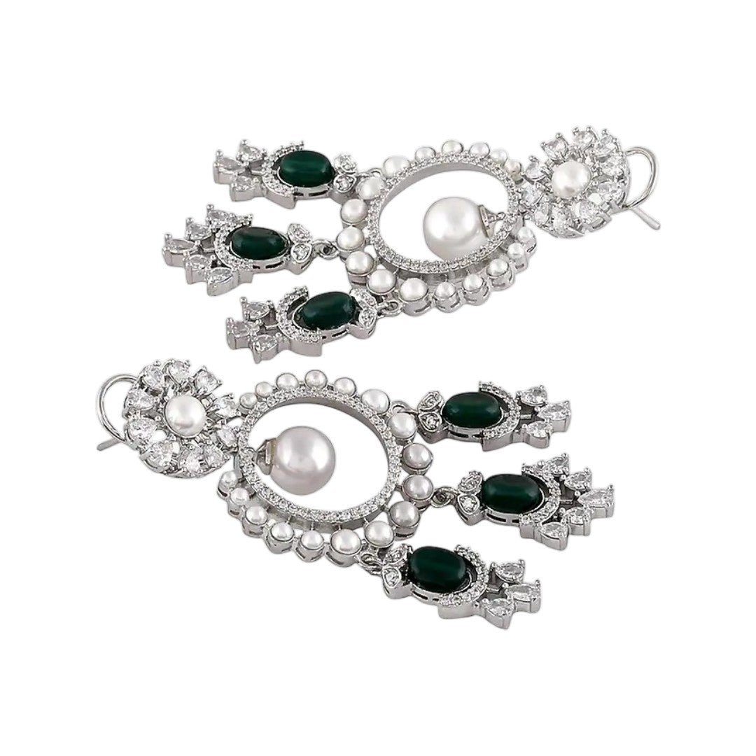 Silver Zircon Pearl Chandelier Earrings