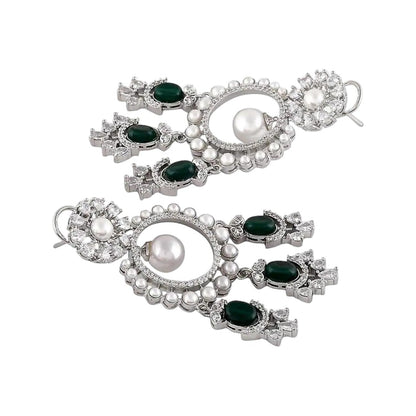 Silver Zircon Pearl Chandelier Earrings