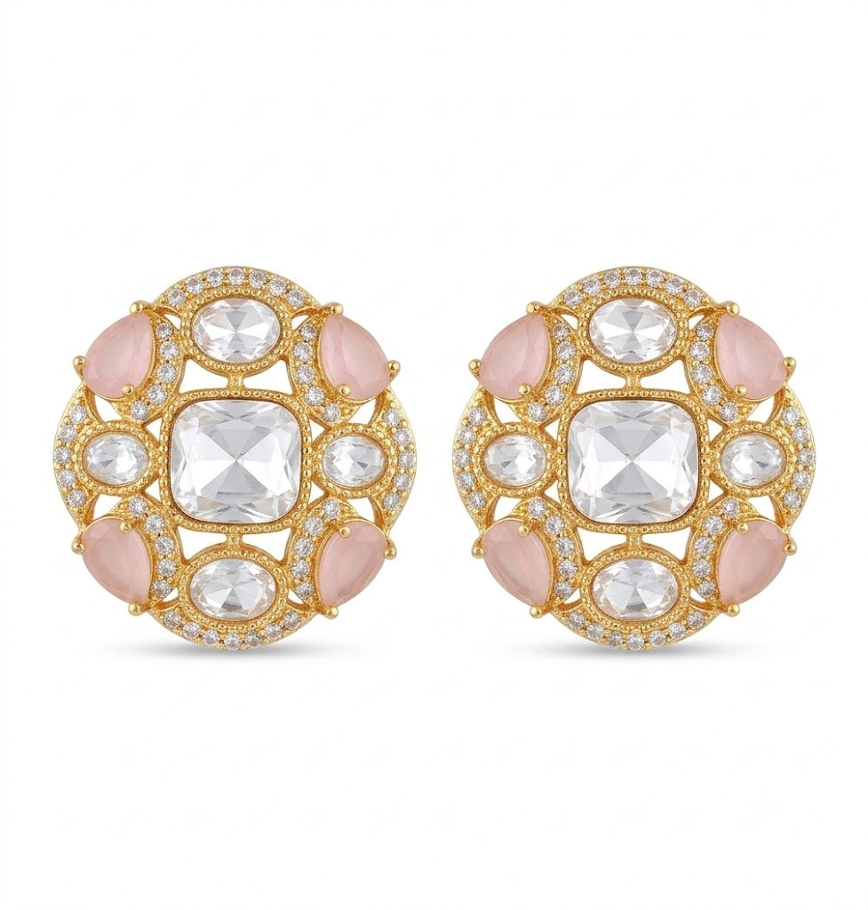 Pink Zircon Round Statement Stud Earrings