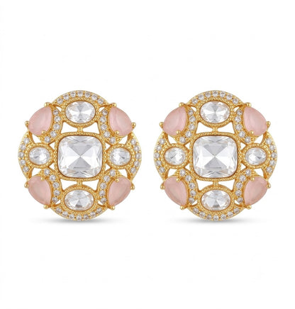 Pink Zircon Round Statement Stud Earrings