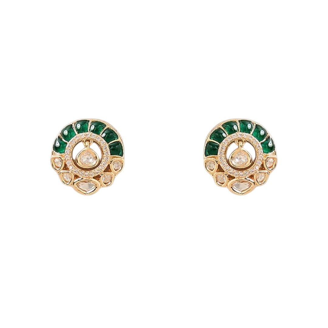 Emerald Green Polki Diamond Pendant Necklace & Earring Set