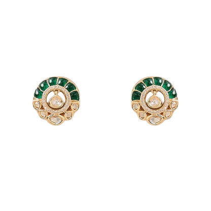 Emerald Green Polki Diamond Pendant Necklace & Earring Set