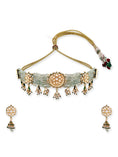 Load image into Gallery viewer, Sumptuous Silver Mint Green Kundan Necklace set

