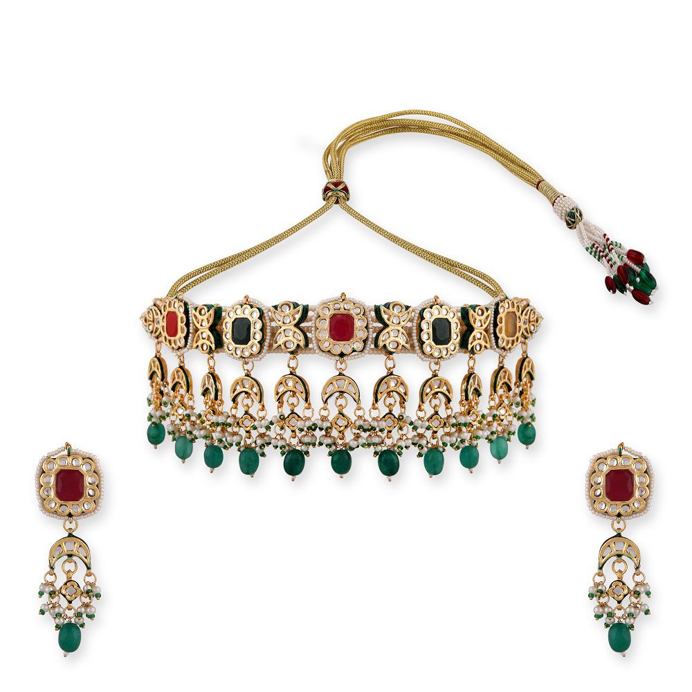 Lustrous Gold Plated Kundan Choker Necklace Set