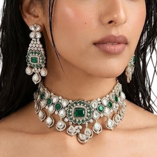 Statement Emerald Choker Set – Bridal Kundan Jewelry