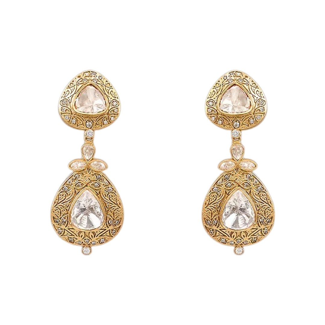 Antique Gold Kundan Teardrop Earrings – Polki Jewellery