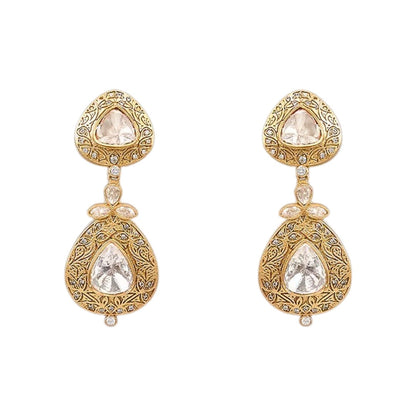 Antique Gold Kundan Teardrop Earrings – Polki Jewellery