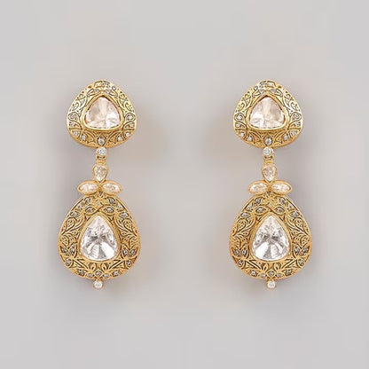 Antique Gold Kundan Teardrop Earrings – Polki Jewellery