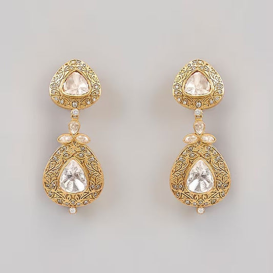 Antique Gold Kundan Teardrop Earrings – Polki Jewellery