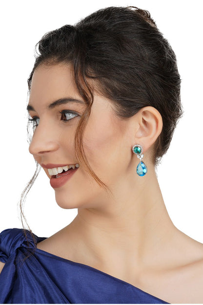 Alluring Rhodium Finish Diamond Studded Drop Earrings