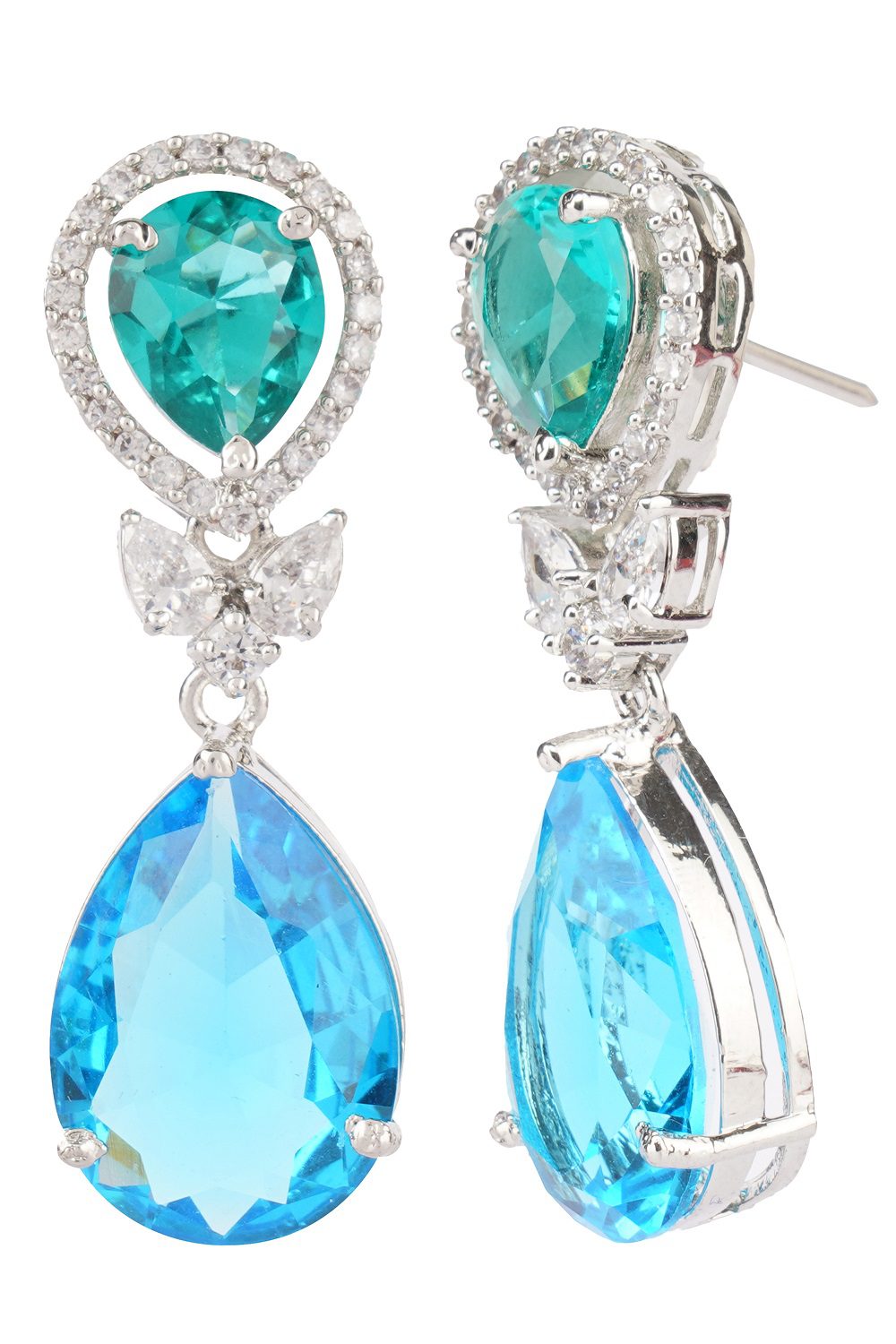 Alluring Rhodium Finish Diamond Studded Drop Earrings