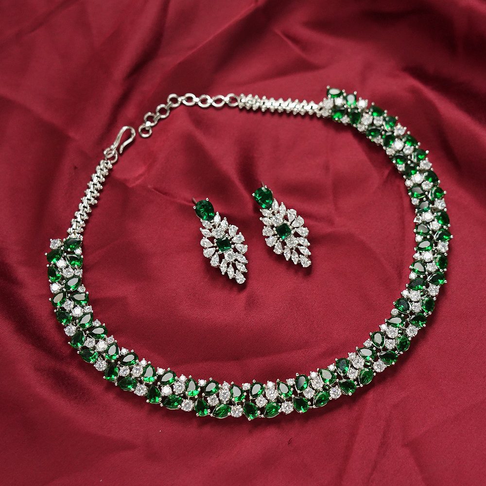 Enchanting Rhodium Finish Green Necklace Set