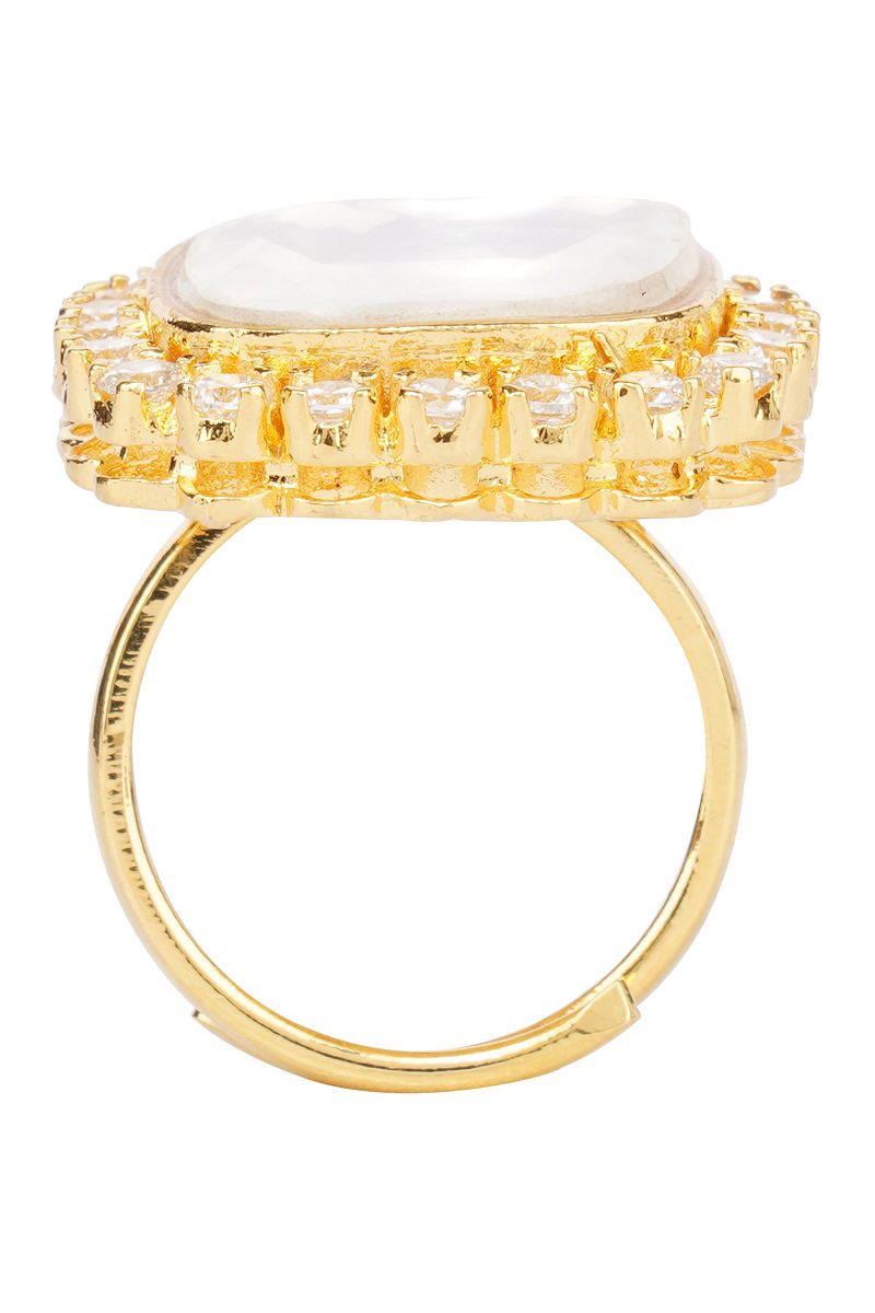 Sparkling Gold Plated Kundan Ring
