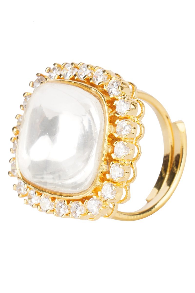 Sparkling Gold Plated Kundan Ring