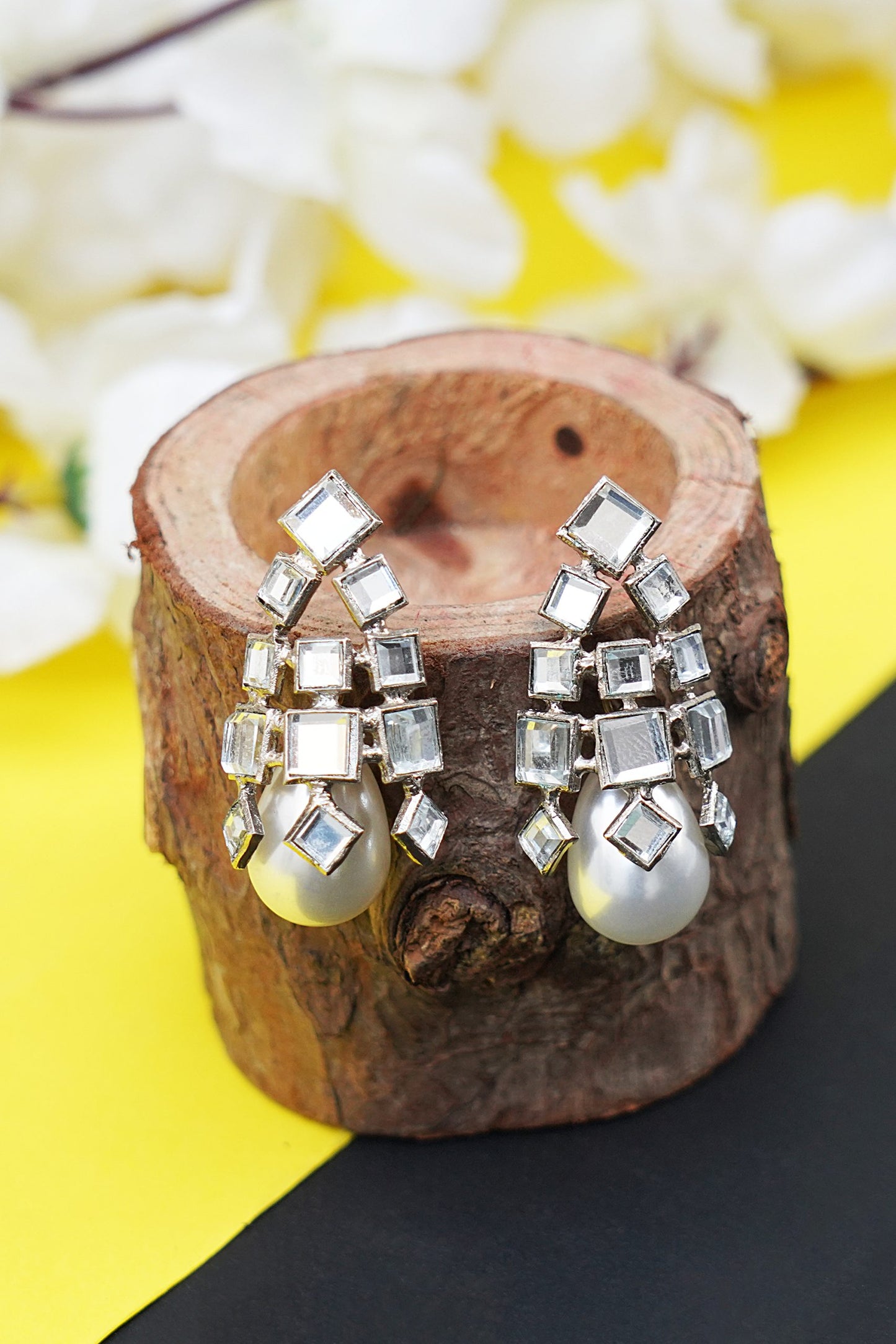 Aristocratic Gold Plated Kundan Pearl Drop Earrings