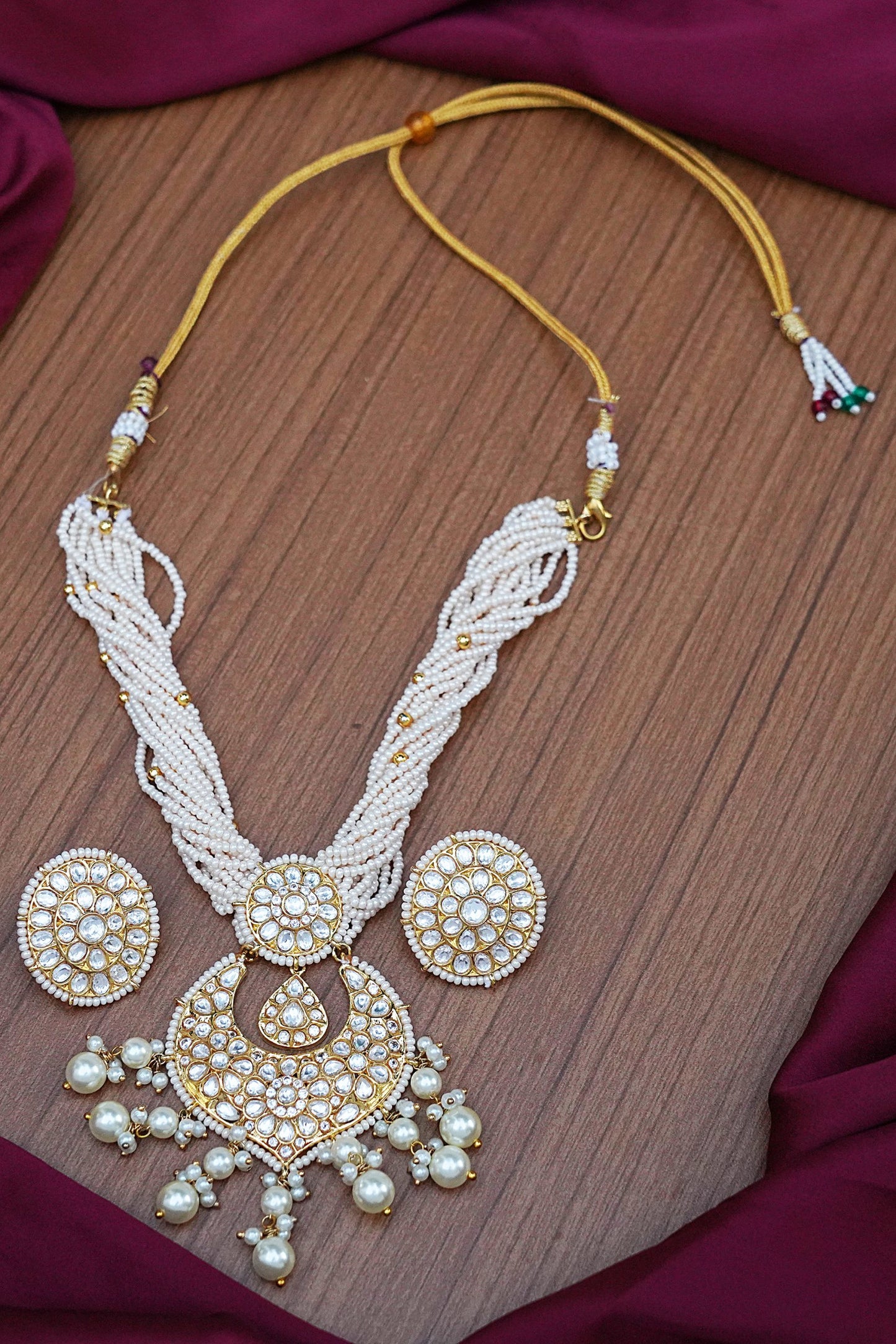 Glamourous Gold Plated Kundan Long Necklace Set