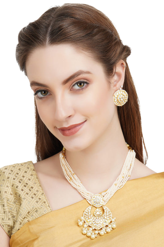 Glamourous Gold Plated Kundan Long Necklace Set