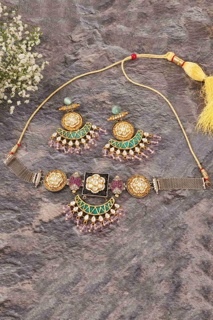 Brilliant Gold Plated Kundan Choker Necklace Set