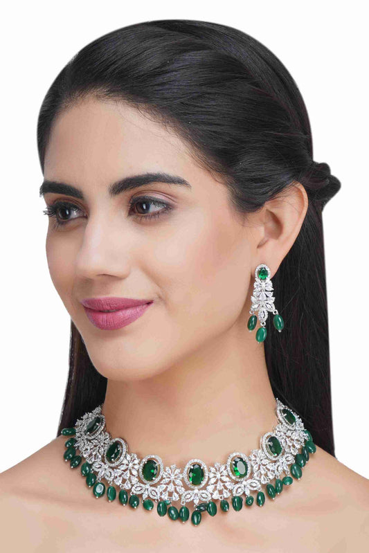 Enchanting Rhodium Finish Diamond Necklace set