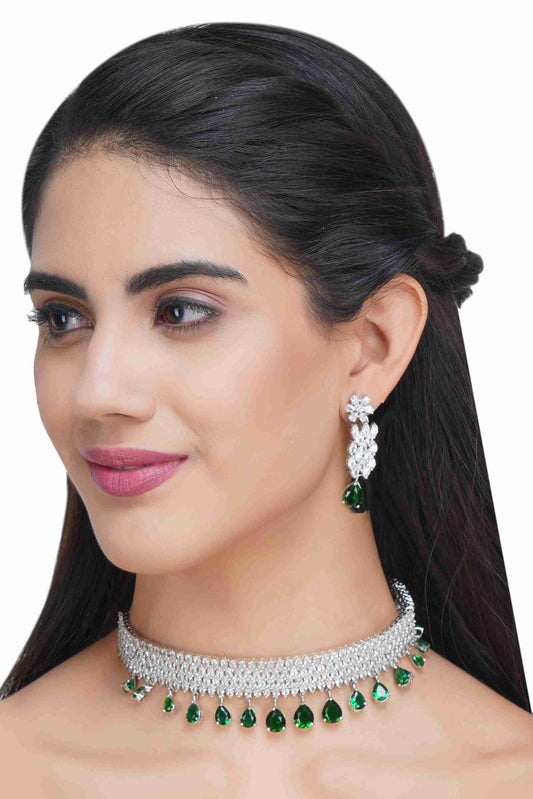 Sophisticated Rhodium Finish Diamond Choker set