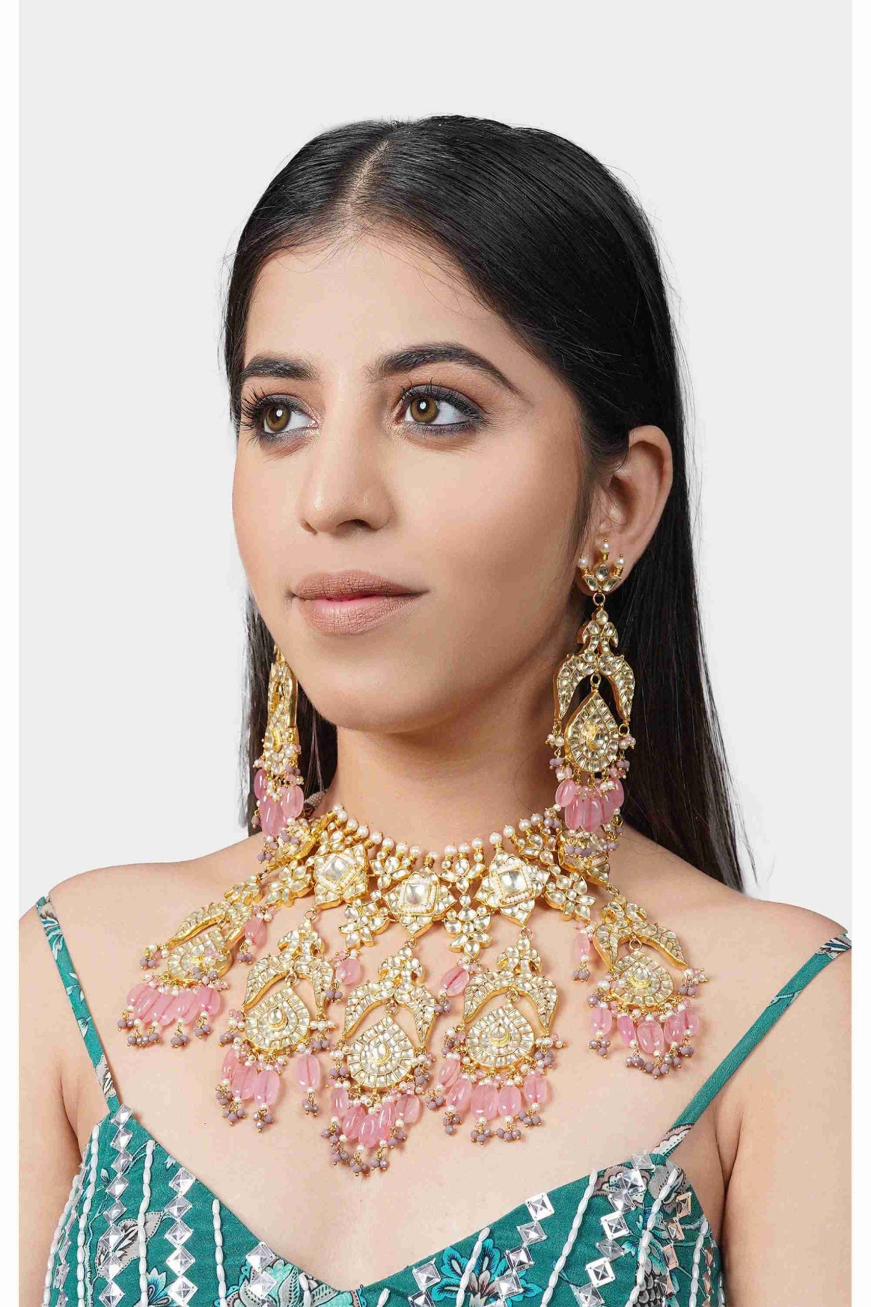 Stunning Gold Plated Kundan Necklace Set