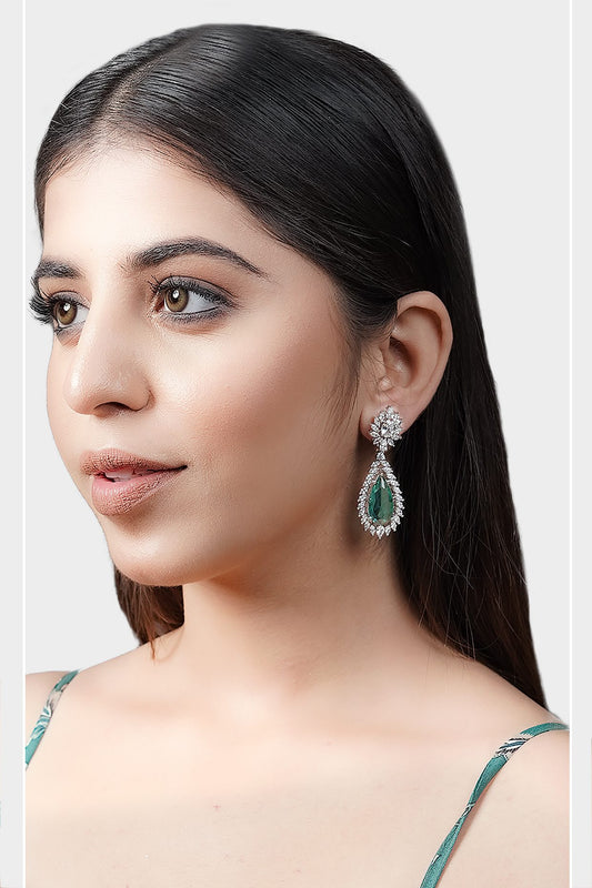 Grand Rhodium Finish Diamond Studded Drop Earrings