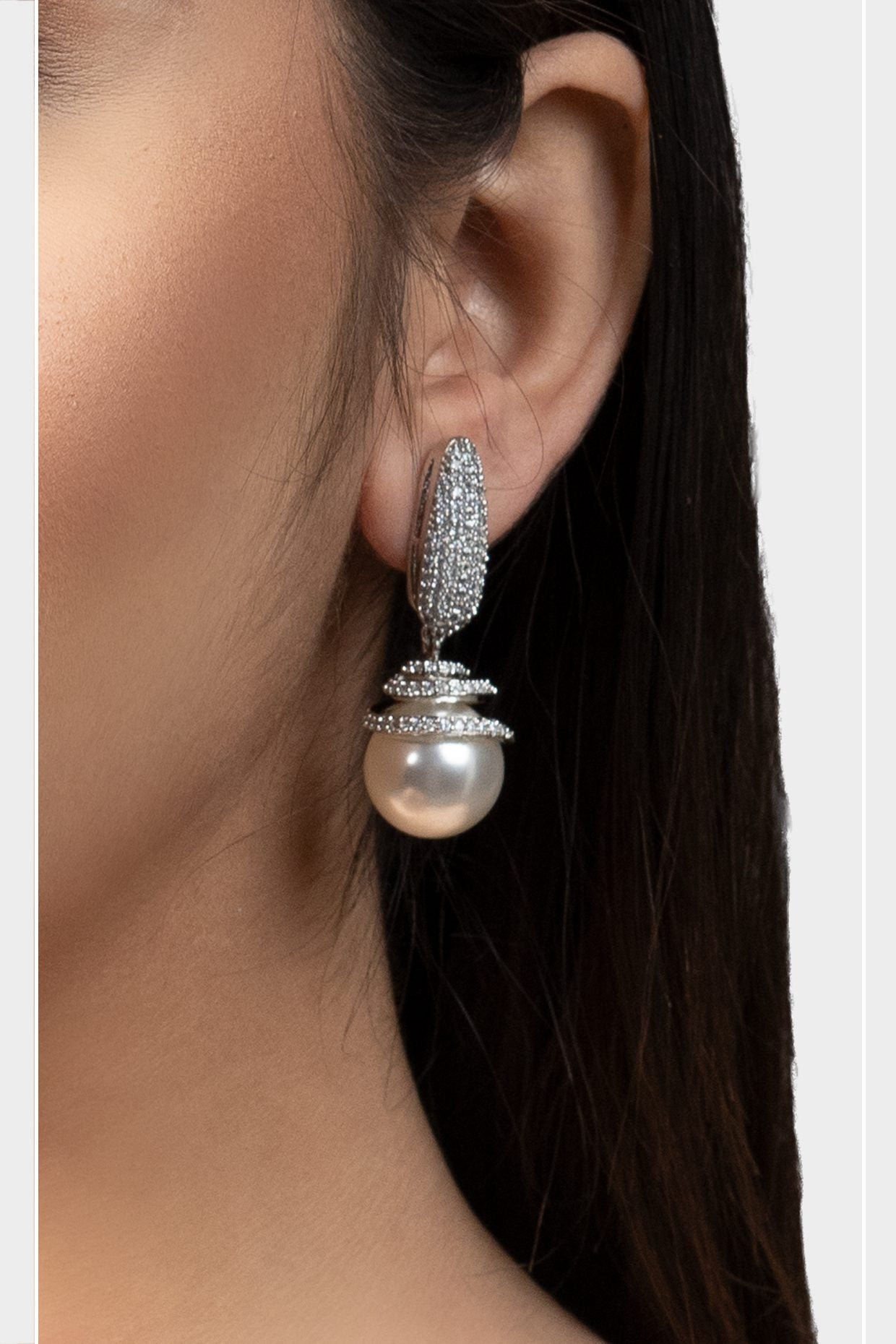 Noble Rhodium Finish Diamond Studded Earrings
