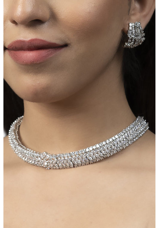 Illuminating Rhodium Finish Diamonte Necklace Set