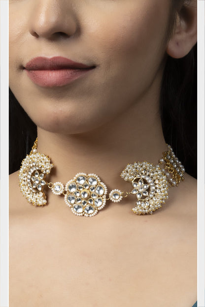 Refined Gold Plated Kundan Choker Necklace Set
