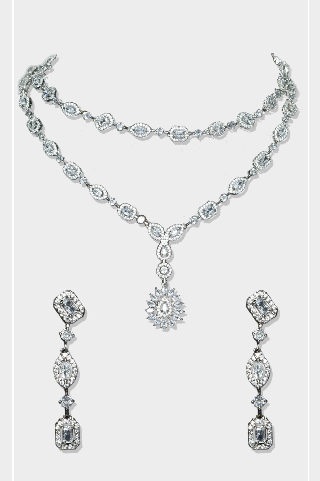 Stunning Rhodium Finish Diamonte Necklace Set