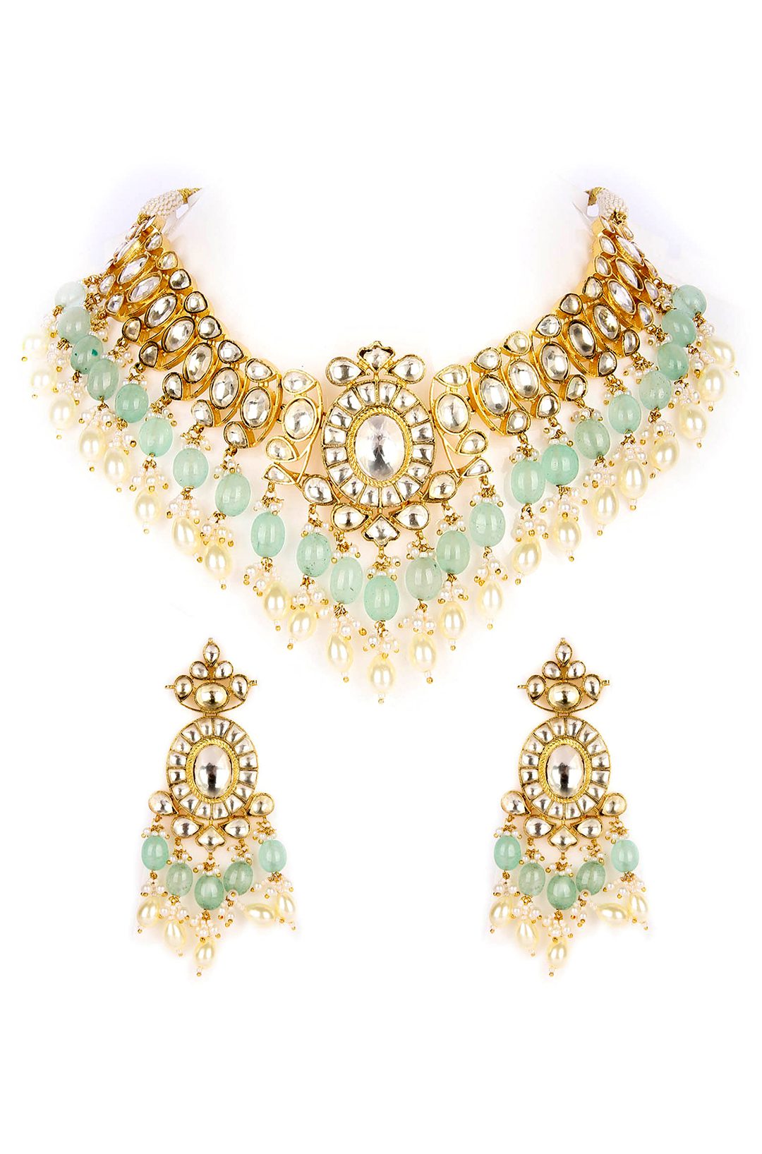 Crowned Gold Plated Kundan Necklace Set